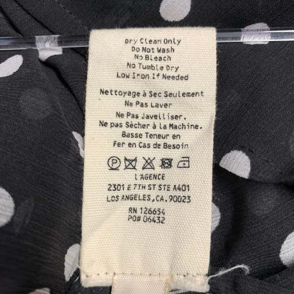 L'AGENCE Black White Polyester Polka Dot Open Collar Shirt - Picture 7 of 7